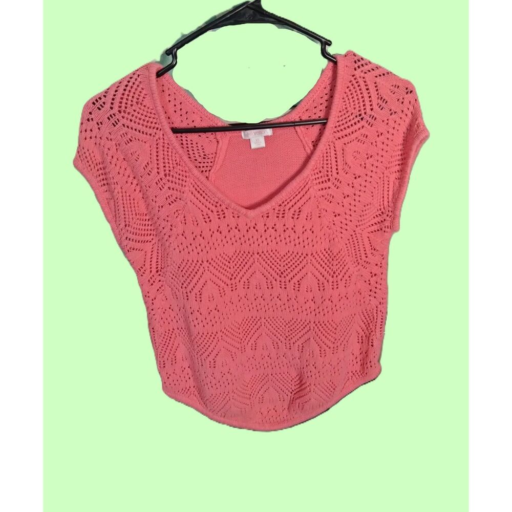 Xhilaration ~ Coral Pink Open Knit Cap Sleeve Top ~ Size XS